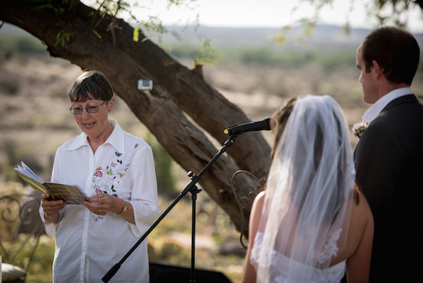 Ailsa delivering the blessing at a wedding at Abrahamskraal