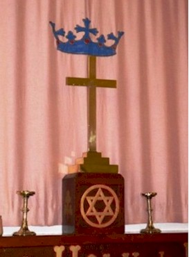The crucifix on its stand, carved by the Rev Breach